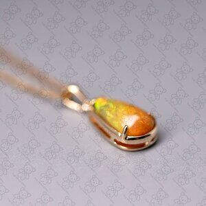 Minimal Pear Ethiopian Opal Pendant Necklace 14k Yellow Gold